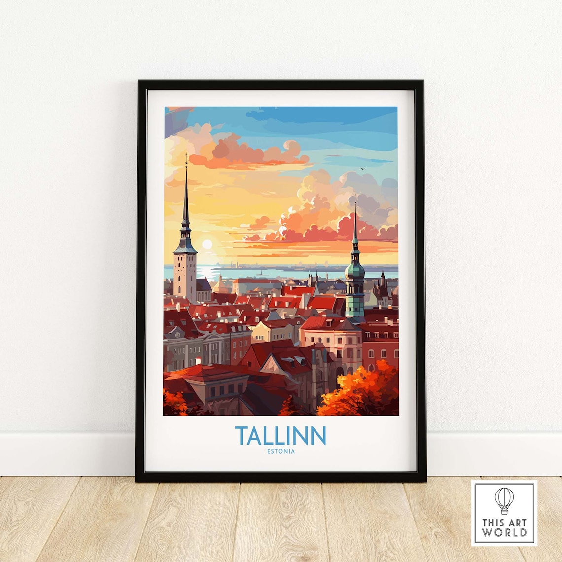 Tallinn Estonia Old Town Sunset Spires Harbor View Travel Poster