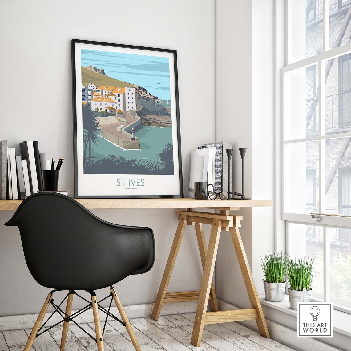 St Ives England Harbor Town Lighthouse Vintage Travel Poster - Image 4