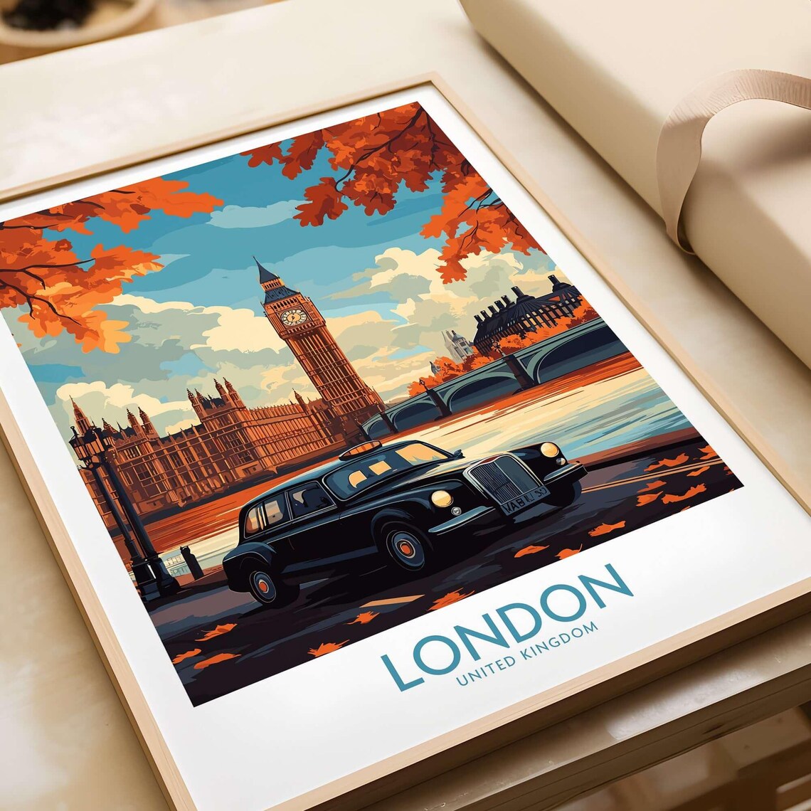 London UK Black Cab Autumn Big Ben Westminster Travel Poster