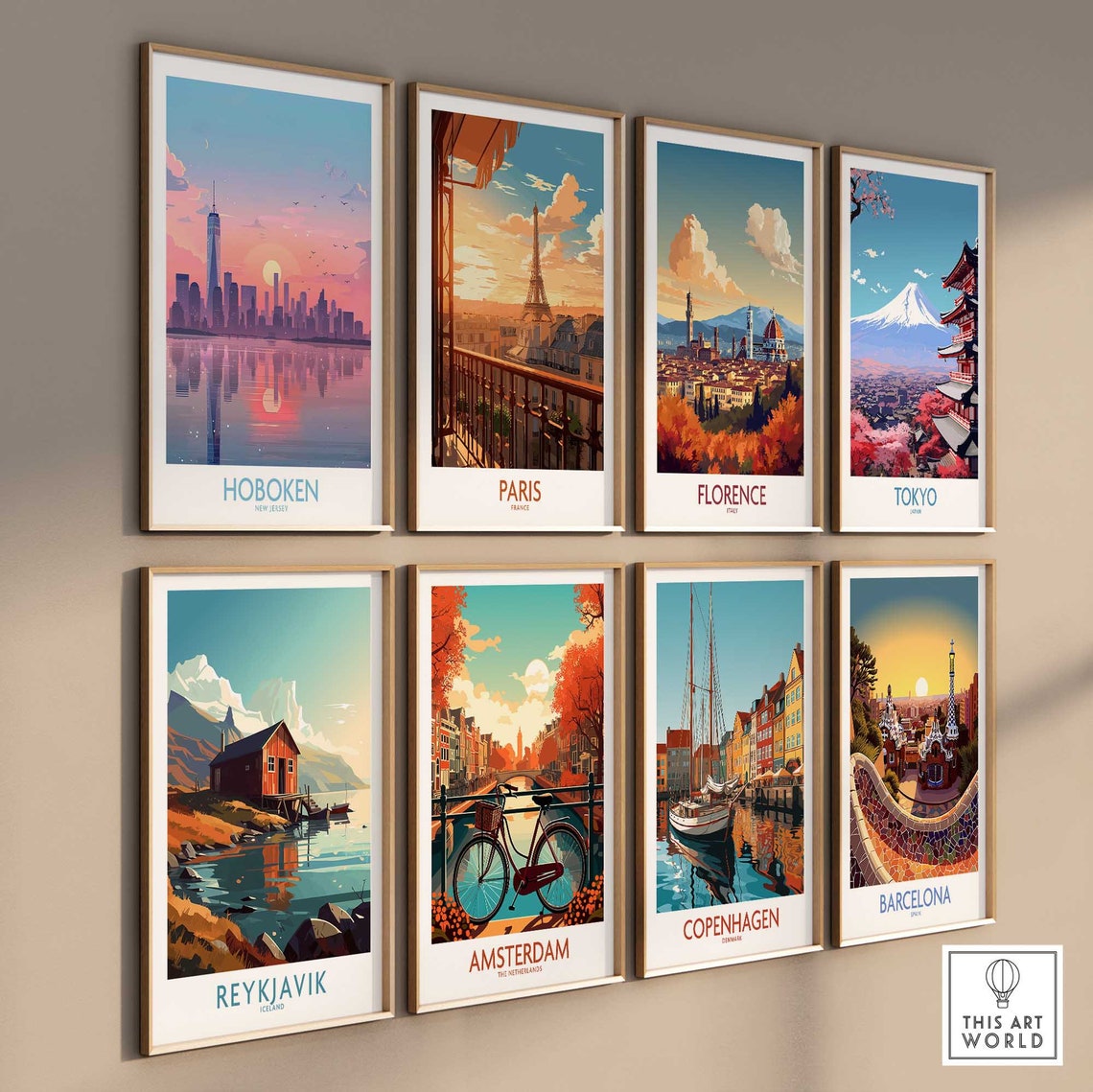 Hoboken New Jersey Sunset Skyline Waterfront Reflection Travel Poster - Image 3