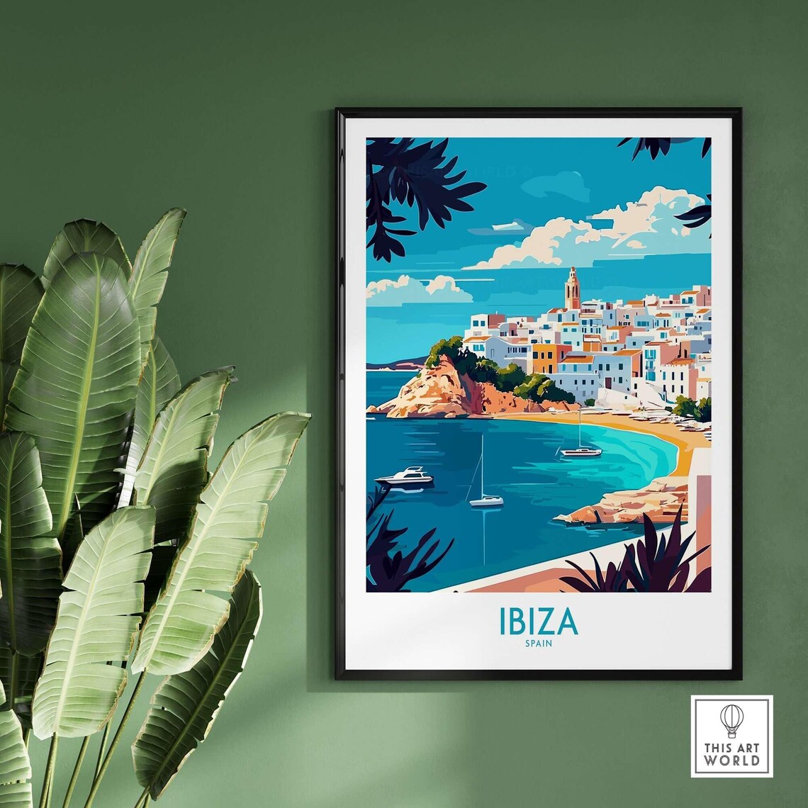 Balearic Ibiza Spain Old Town Turquoise Bay Boats Travel Poster - Image 2