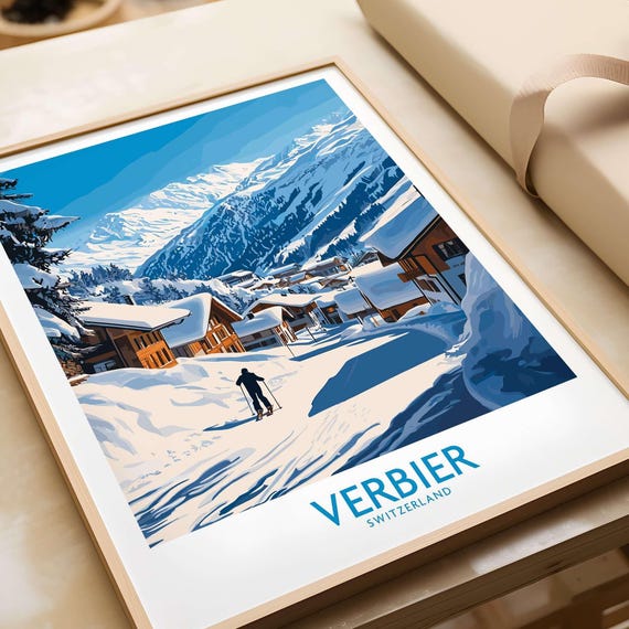 Verbier Ski Poster Switzerland Verbier Travel Poster Birthday Present Verbier Wedding Anniversary Gift