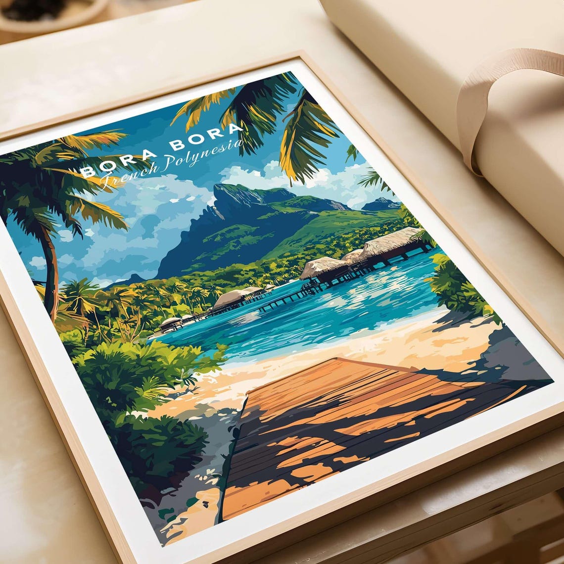 Bora Bora French Polynesia Lagoon Bungalows Palm Travel Poster - Image 4