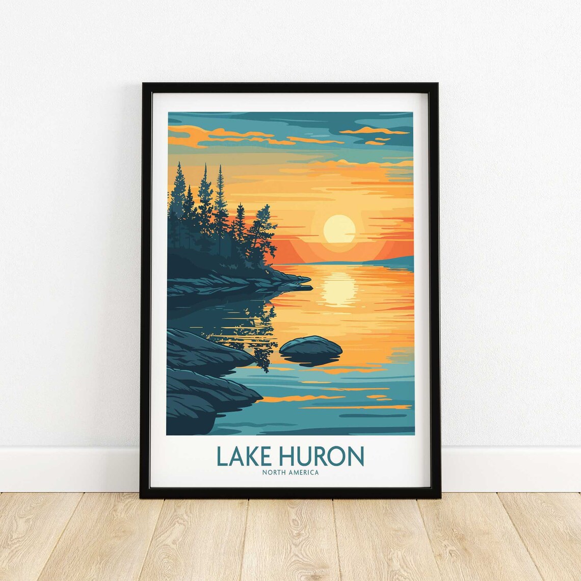 Lake Huron Travel Poster, Lake and Place Art Print