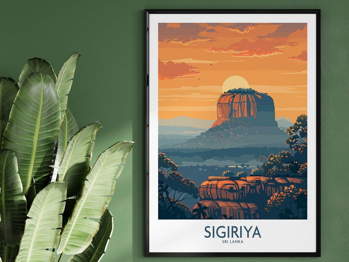 Sigiriya Sri Lanka Lion Rock Fortress Sunset Ancient Ruin Art Poster