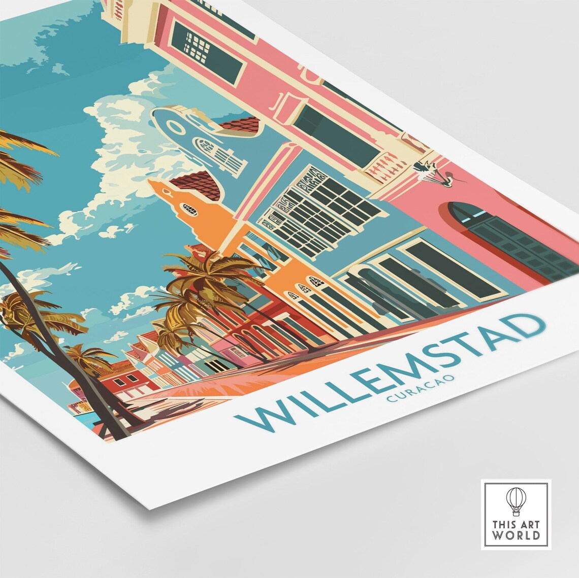 Willemstad Curacao Colorful Colonial Street Palms Scenic Poster - Image 4