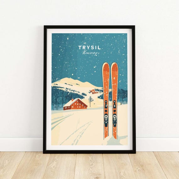 Trysil Ski Art Print, Ski Lodge Decor