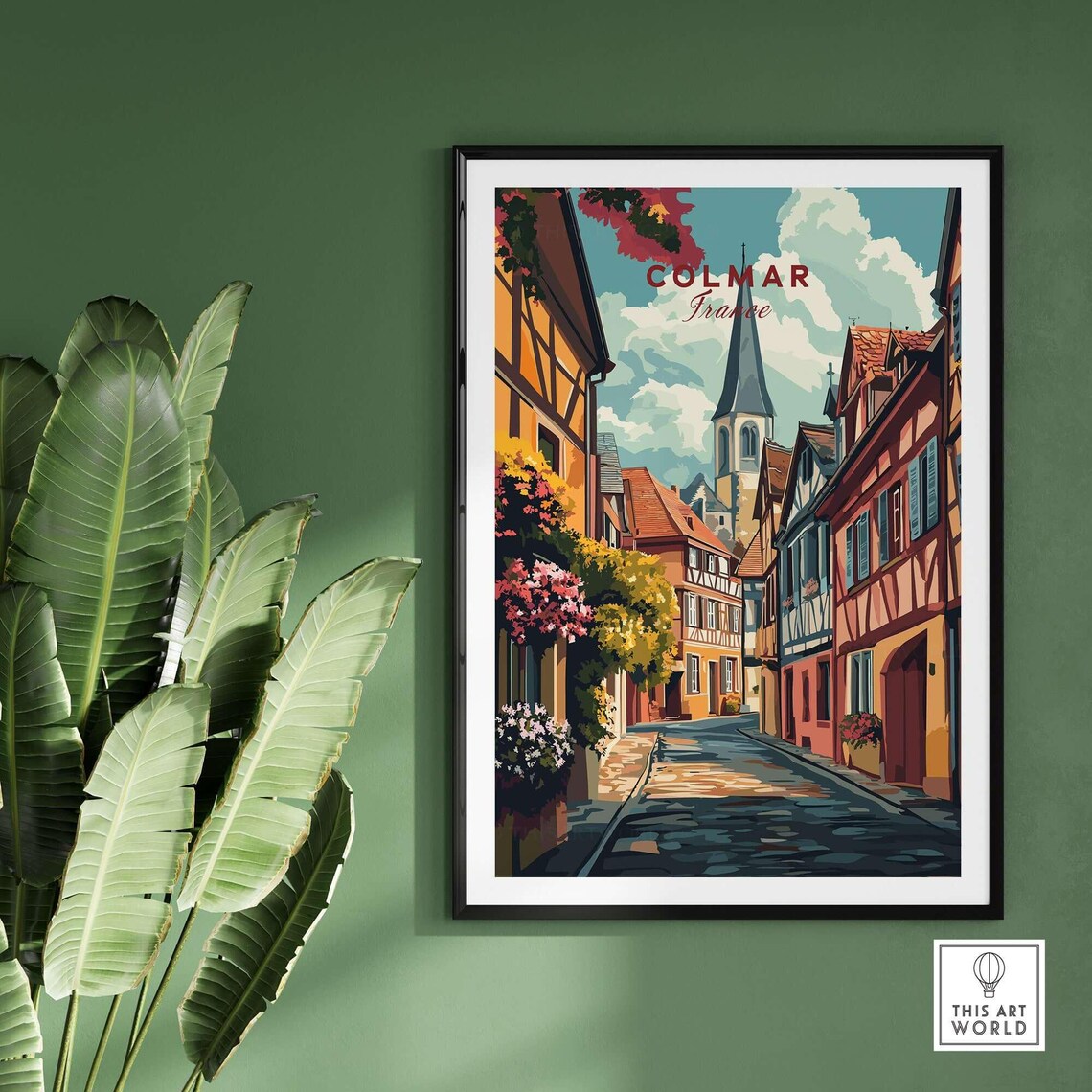 Colmar France Half Timbered Old Town Street Church Travel Poster - Image 2