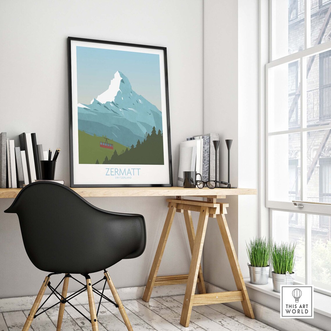 Zermatt Poster Switzerland Print Ski Resort Wall Art Swiss Alps Travel Poster Matterhorn Print Swiss Home Decor Zermatt Gift Art - Image 4