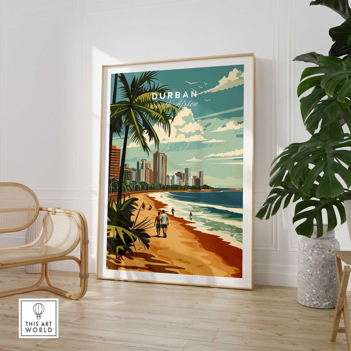 Durban South Africa Golden Beach Palms City Skyline Travel Poster - Image 3