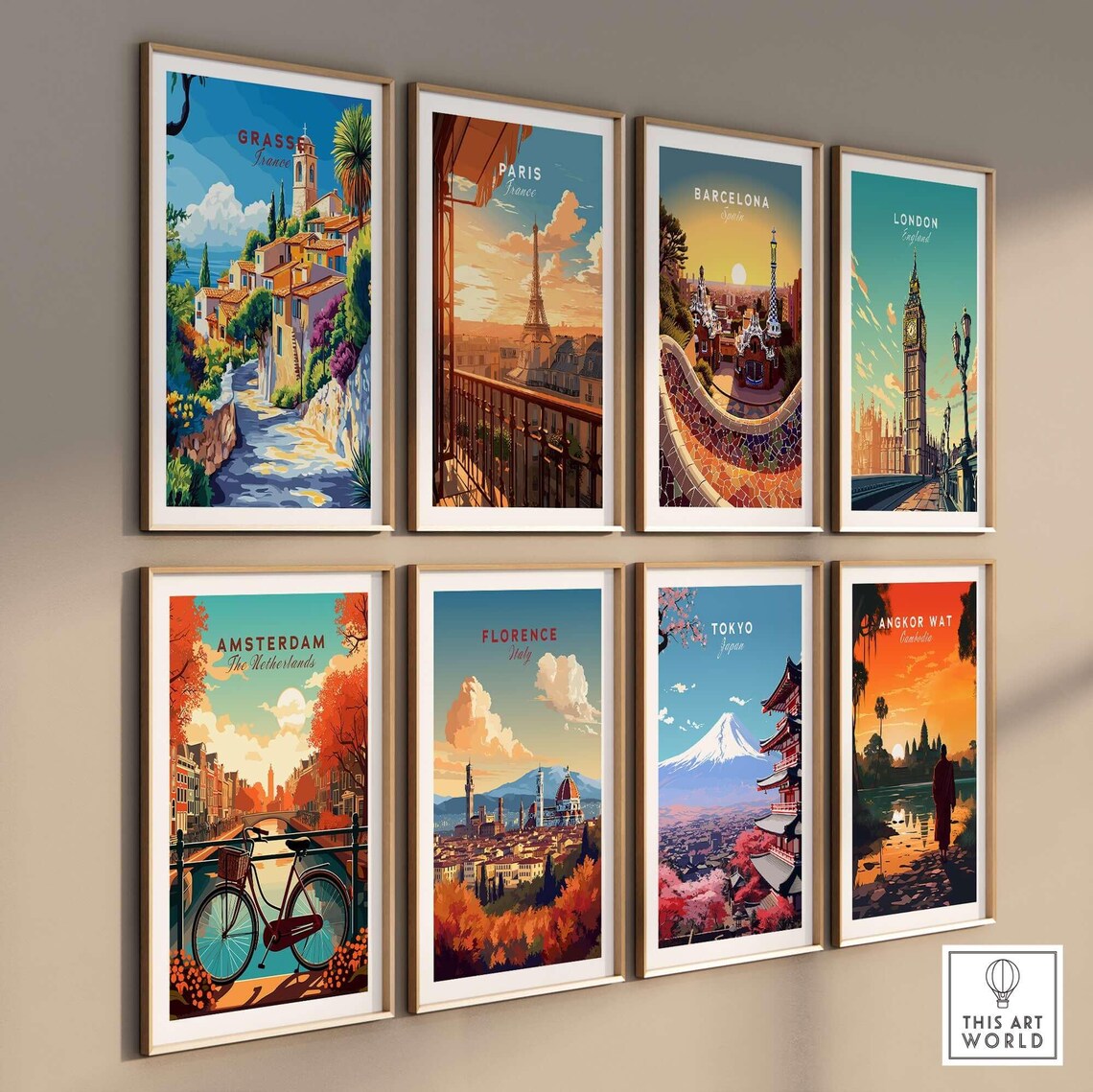 Grasse France Village Street Church Tower Sea View Travel Poster - Image 3