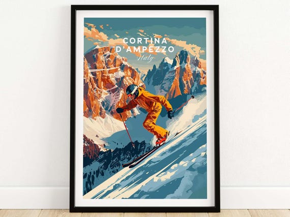 Cortina Dampezzo Ski Poster Wall Art Lodge Print Home Decor Room Family Gift Italy Lovers