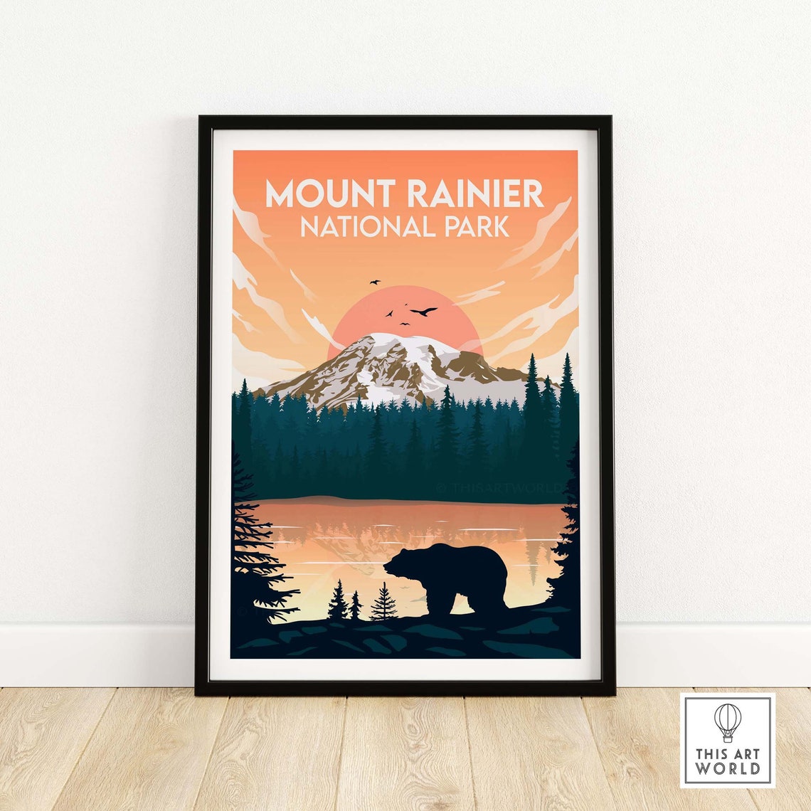 Mount Rainier National Park Bear Reflection Lake Sunset Poster