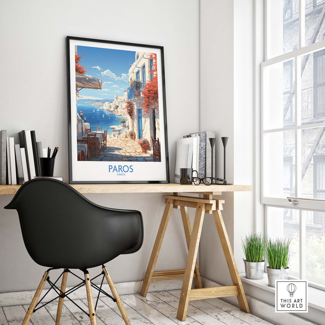 Paros Greece Seaside Taverna Terrace Aegean View Travel Poster - Image 4