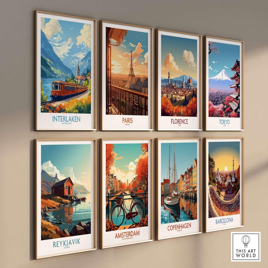 Interlaken Switzerland Red Railcar Lakeside Vintage Travel Poster - Image 3