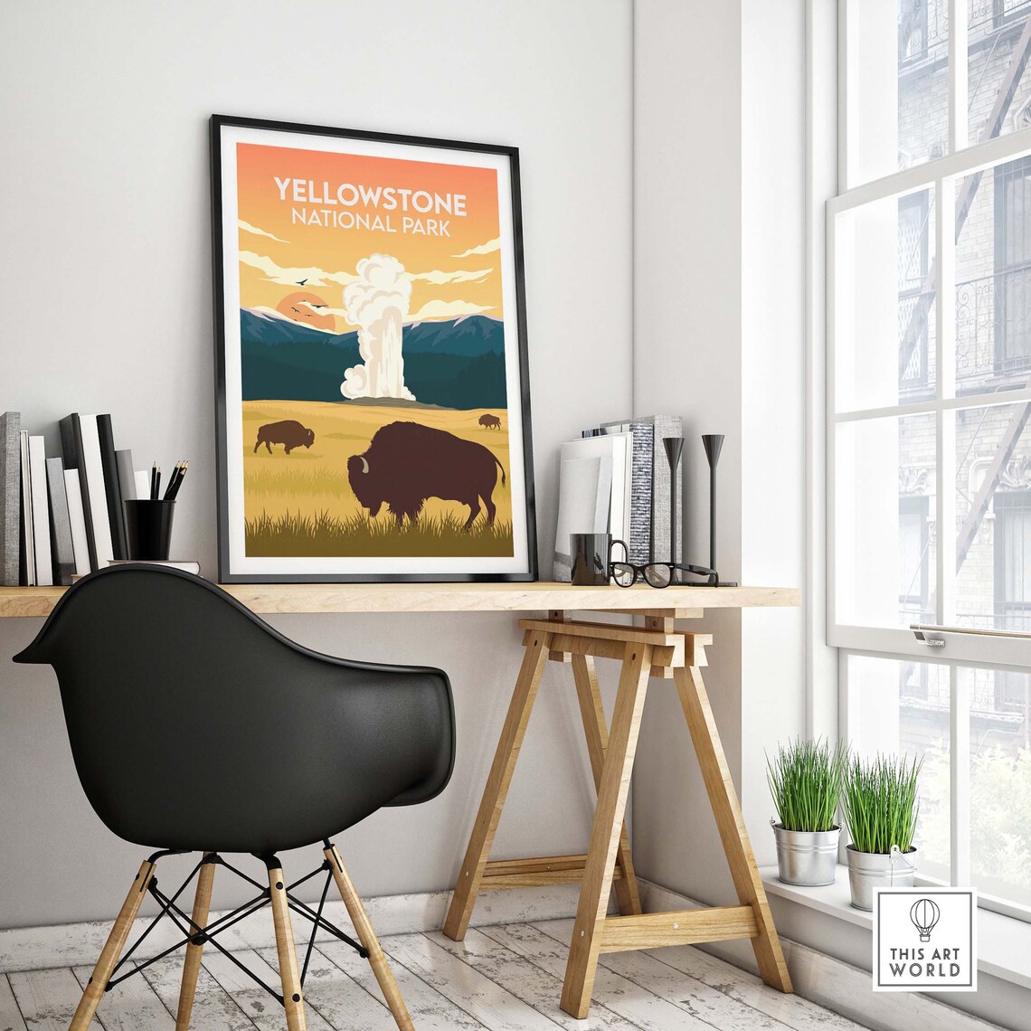Yellowstone National Park Travel Poster, Wyoming Bison - Image 4