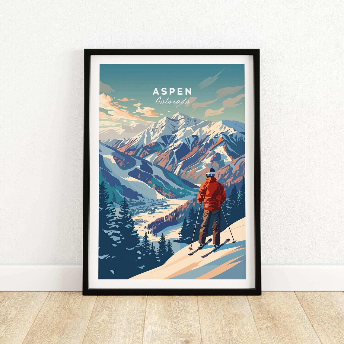 Aspen Ski Poster, Ski Room Art Print