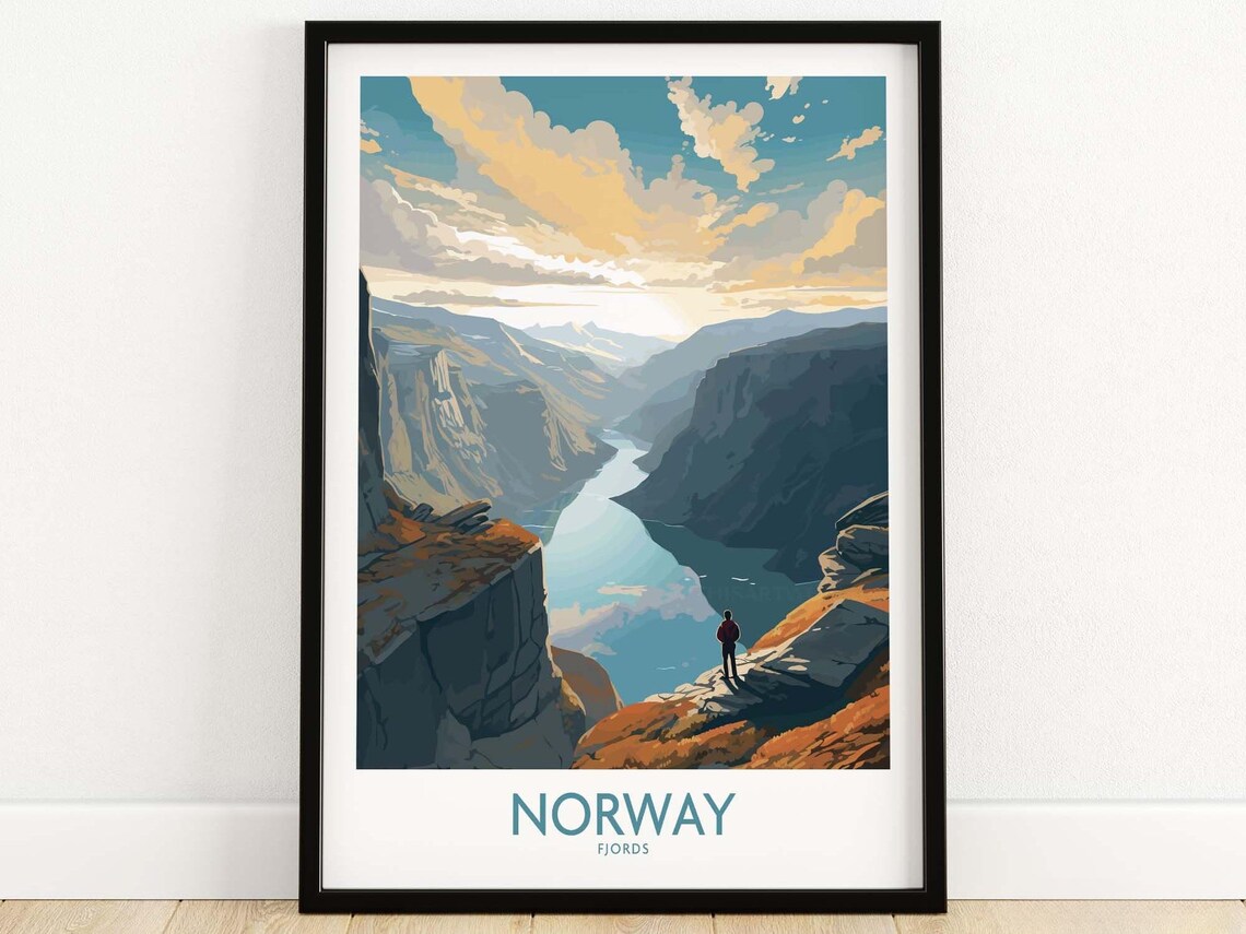 Fjords Travel Poster, Home Decor Illustration