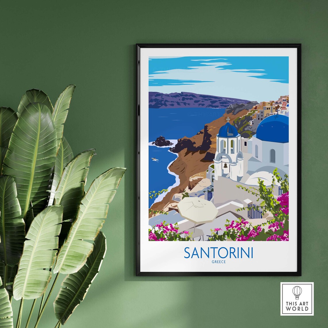 Santorini Greek Travel Poster, Greece Home Decor - Image 2