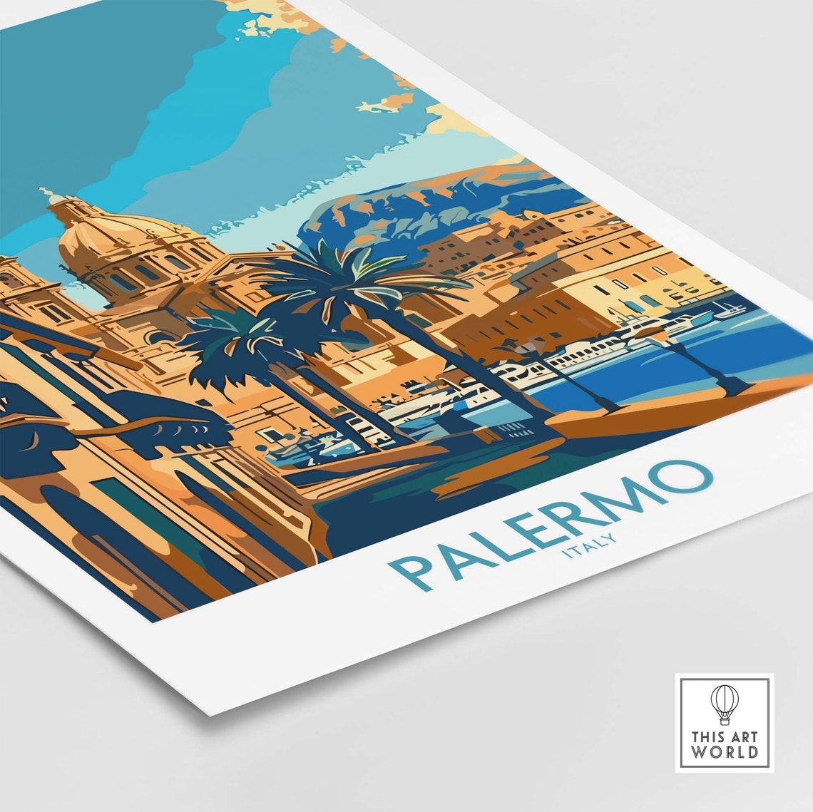 Palermo Sicily Cathedral Palm Trees Waterfront City Scene Poster - Image 4
