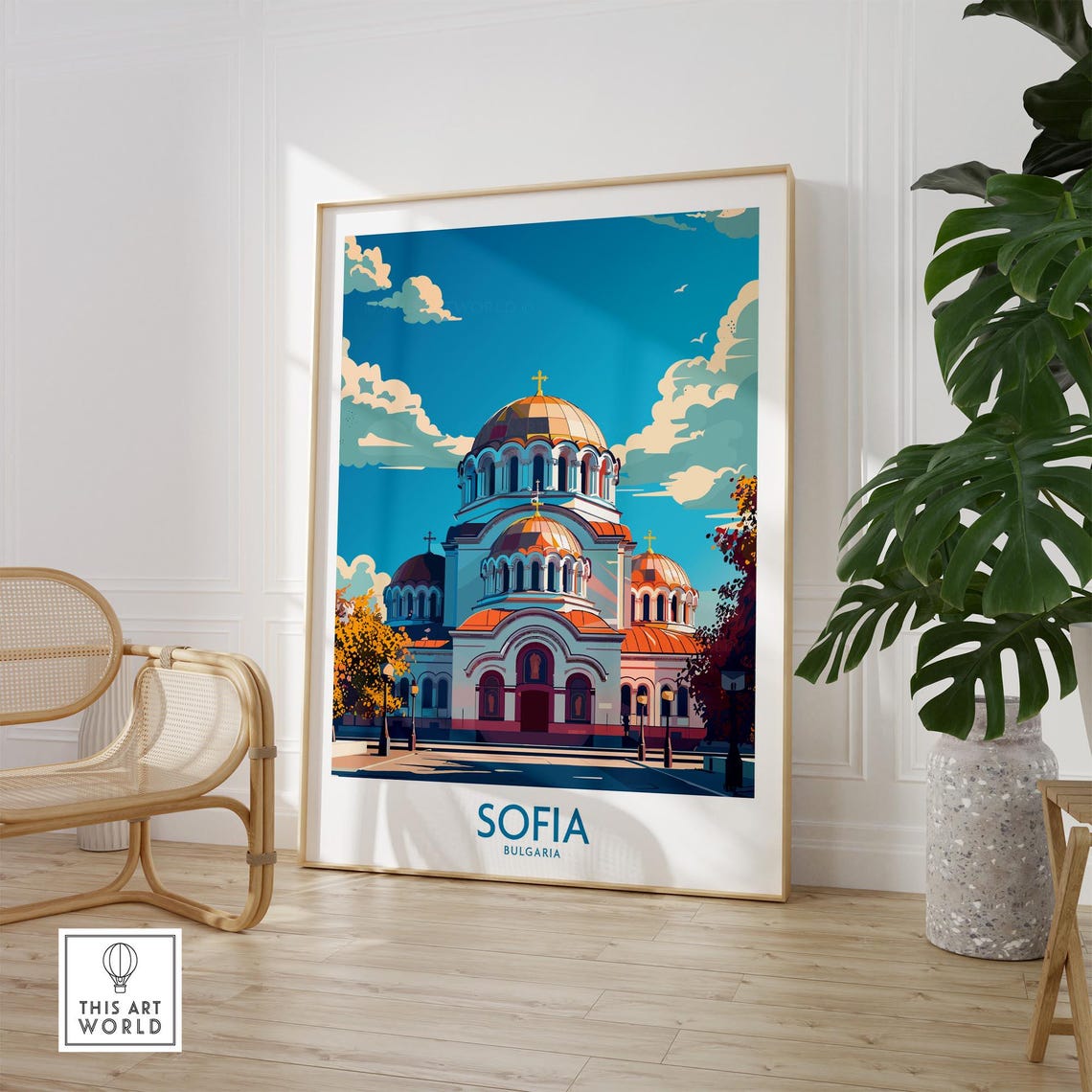 Retro Sofia Bulgaria Cathedral Facade Autumn Street Scene Poster - Image 2