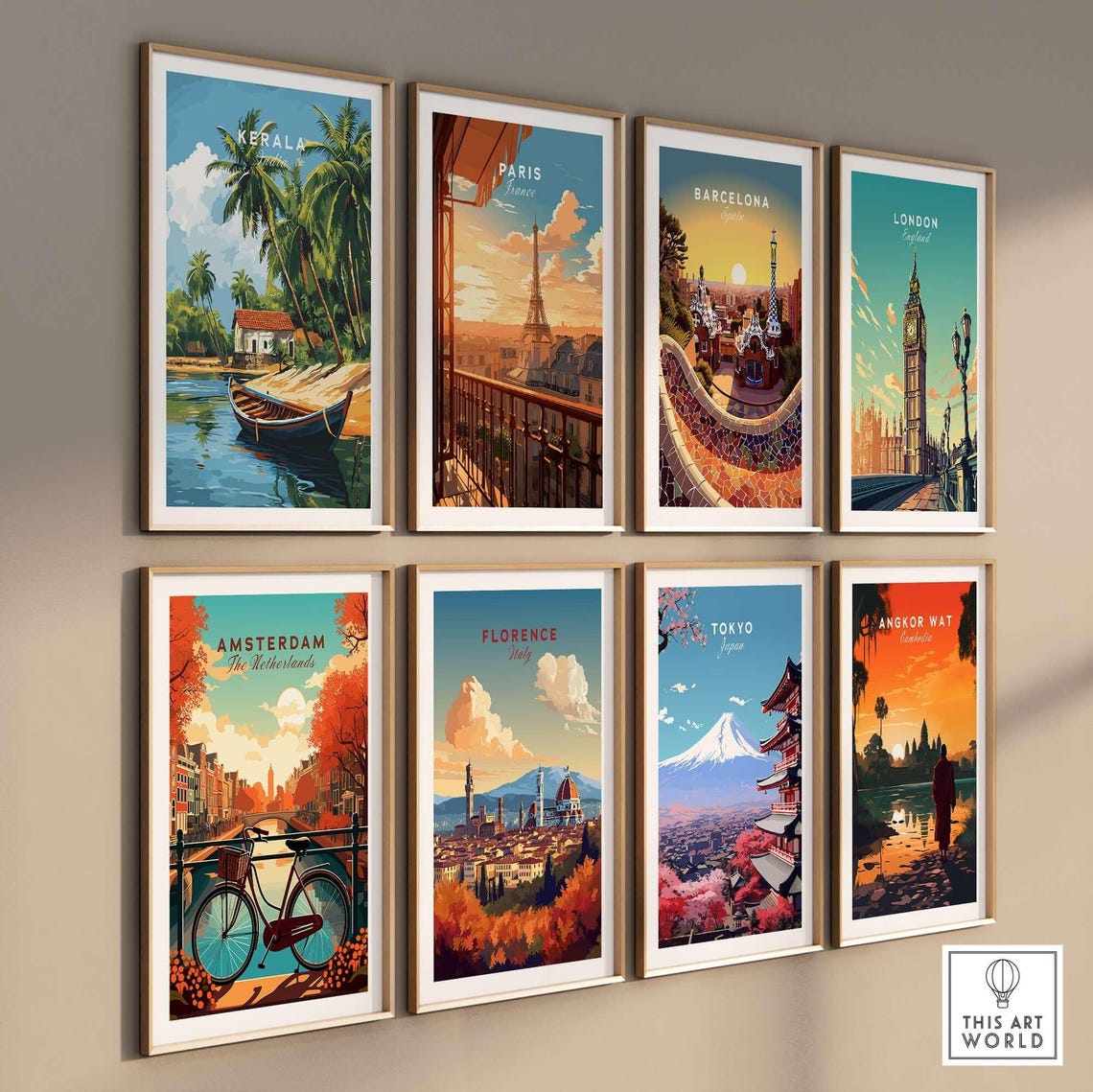 Kerala India Backwaters Palm Trees Wooden Boat Village Shore Poster - Image 3