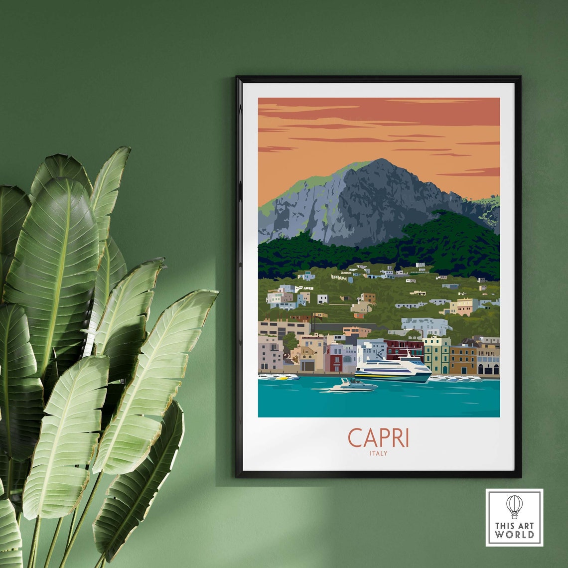 Capri Italy Island Marina Sunset Mountain Coast Scenic Poster - Image 3