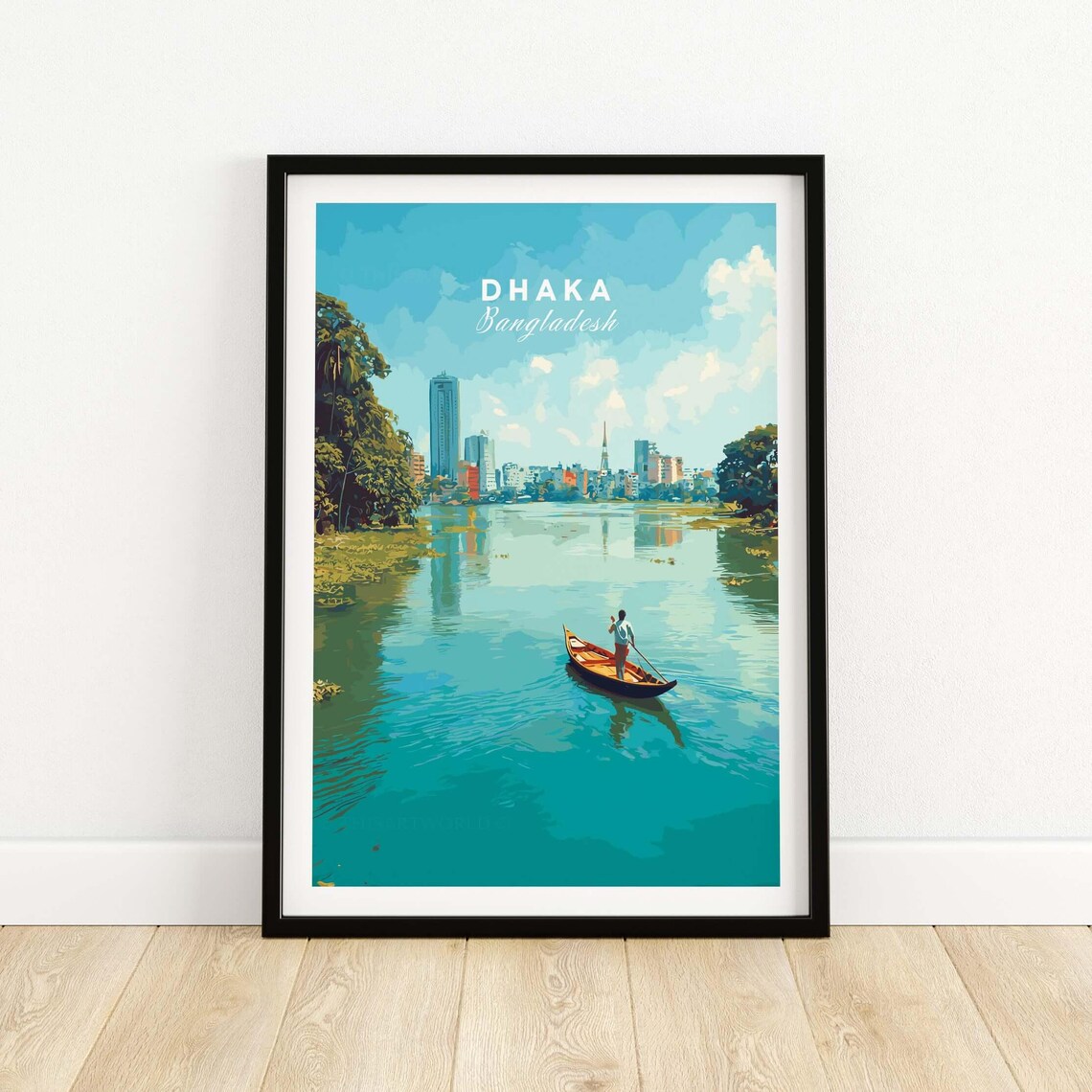 Dhaka Poster, Bangladesh River City View Travel Poster
