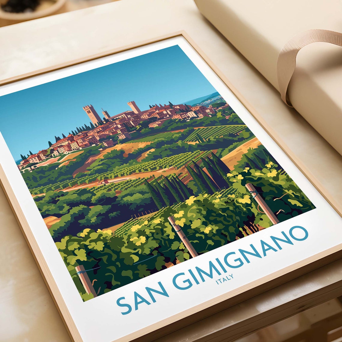 San Gimignano Tuscany Vineyards Rolling Hills Town Towers Poster