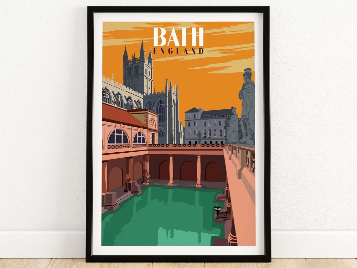 Bath England Skyline Travel Poster, Bath Somerset