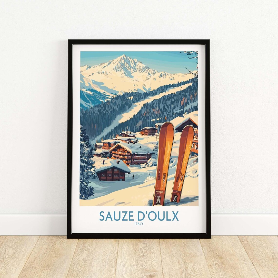 Sauze d'Oulx Italy Alpine Ski Resort Snowy Slopes Travel Poster