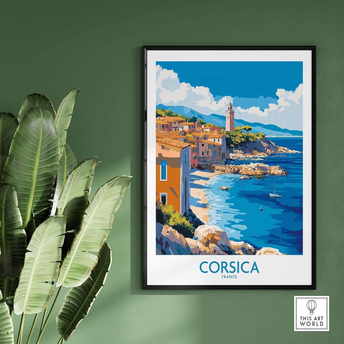 Corsica France Seaside Village Bell Tower Vintage Travel Poster - Image 2