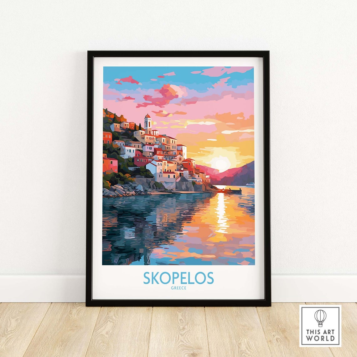 Skopelos Greece Colorful Island Village Sunset Sea View Poster