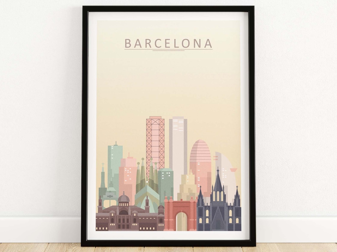 Barcelona Skyline Travel Poster, Spain Cityscape - Image 4