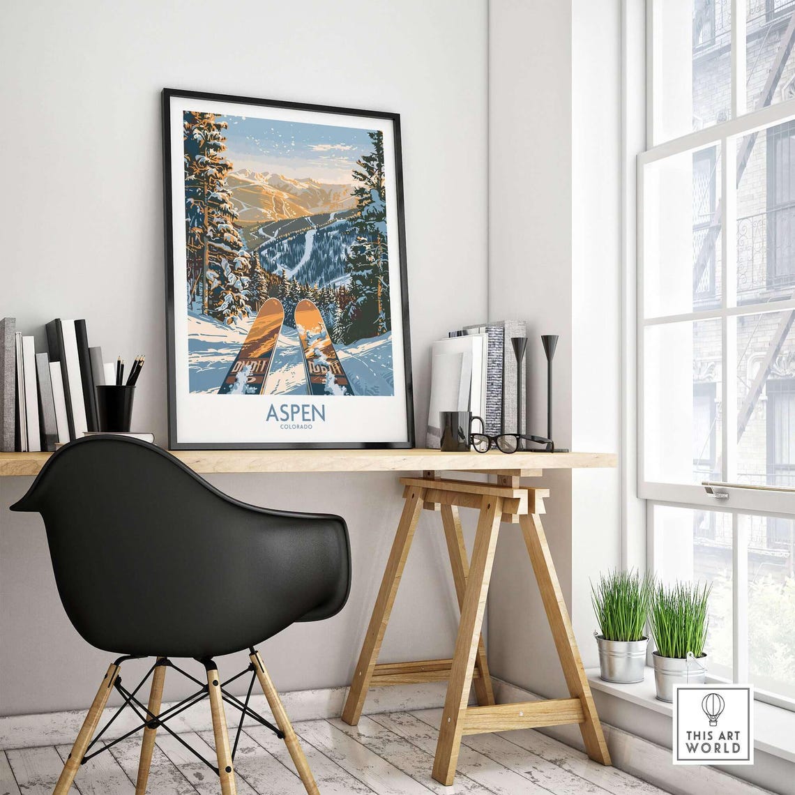 Aspen Ski Lodge, Winter Sports Art Print - Image 4