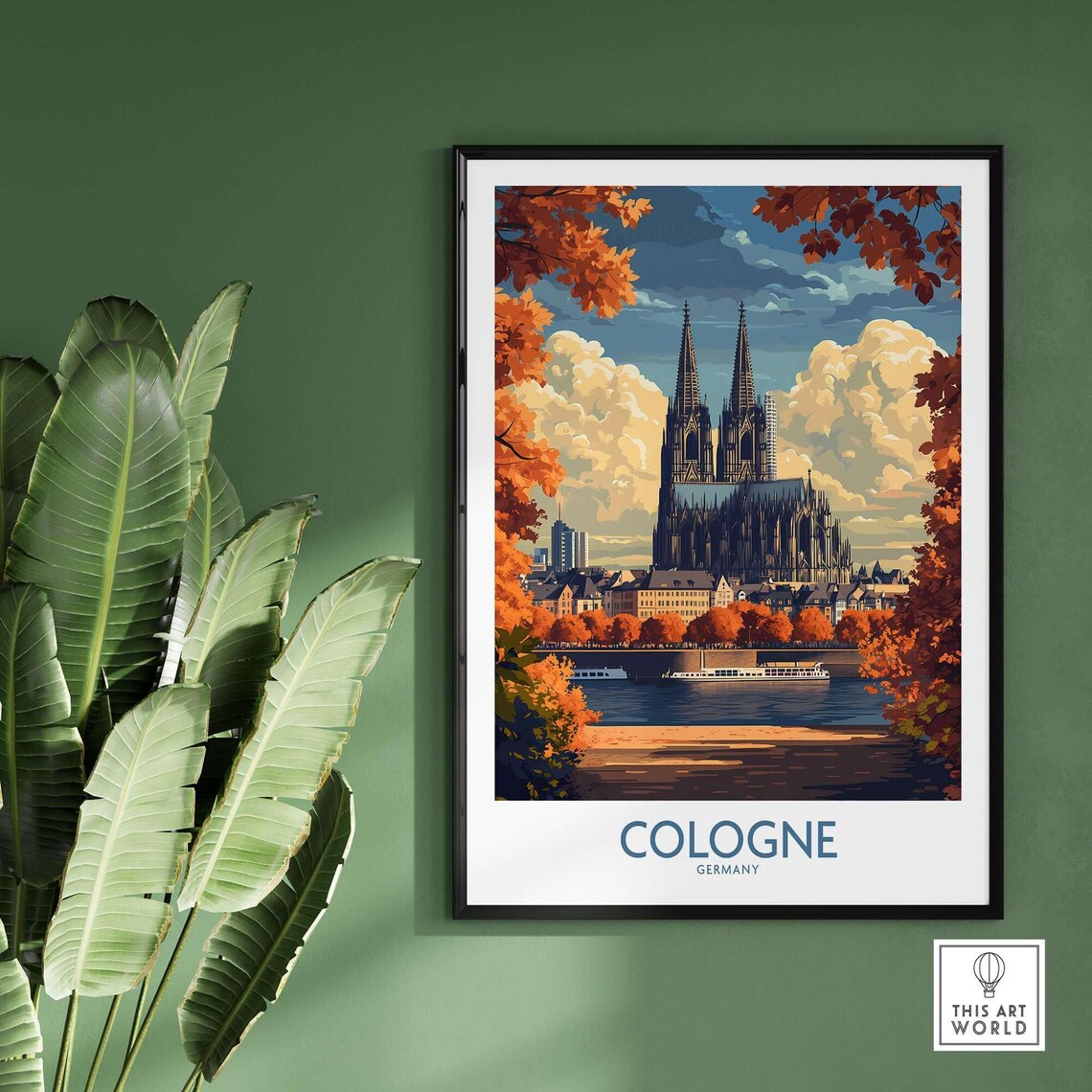 Cologne Germany Cathedral Rhine River Autumn Vintage Travel Poster - Image 2