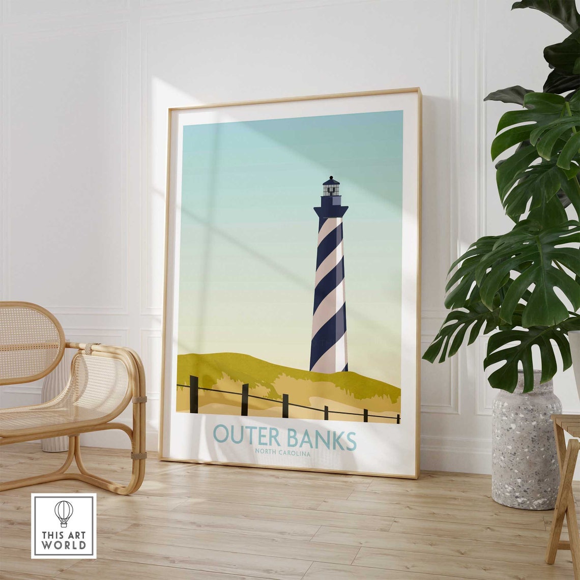 Outer Banks North Carolina Striped Lighthouse Coastal Travel Poster - Image 2