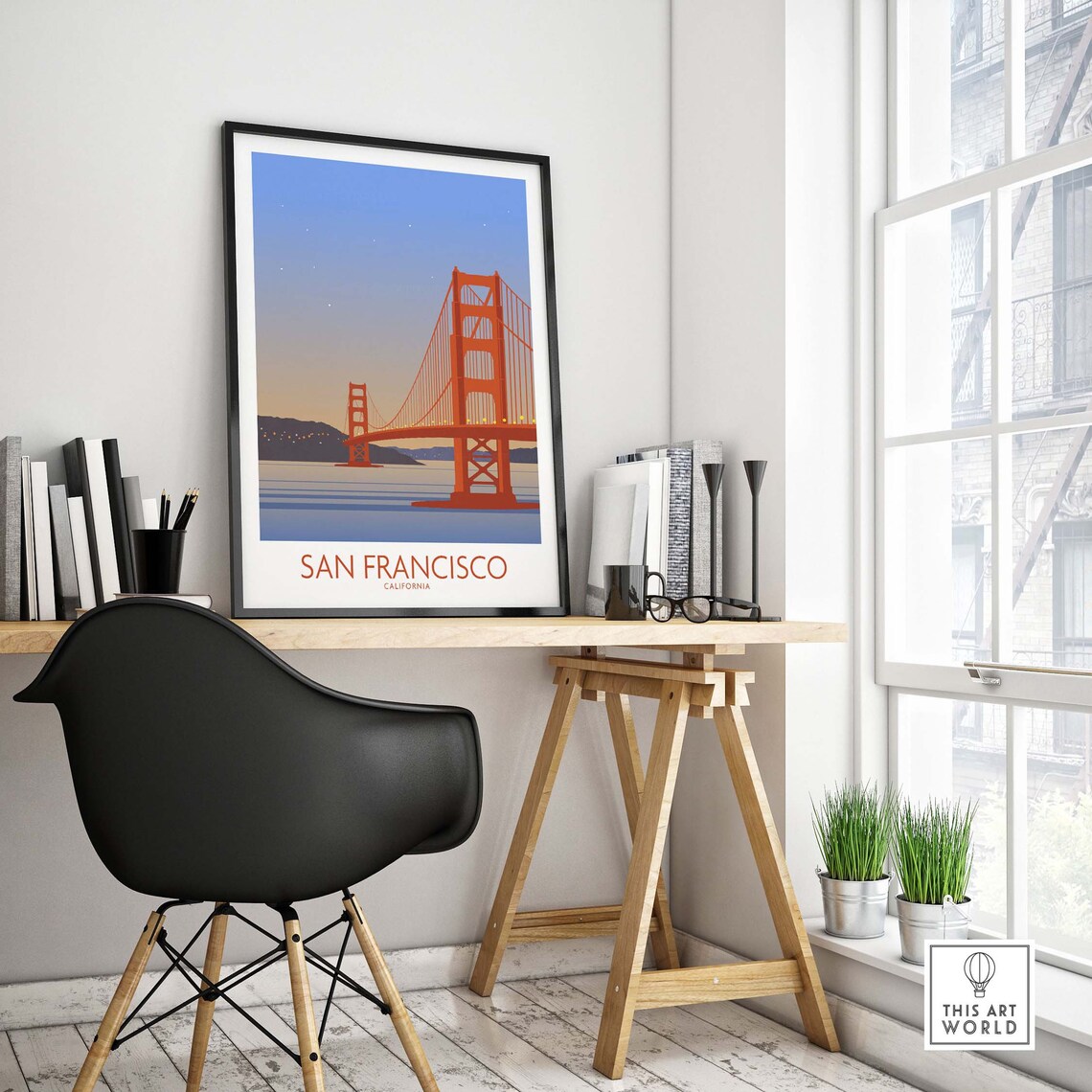 San Francisco Travel Poster, Golden Gate Bridge Cityscape - Image 4