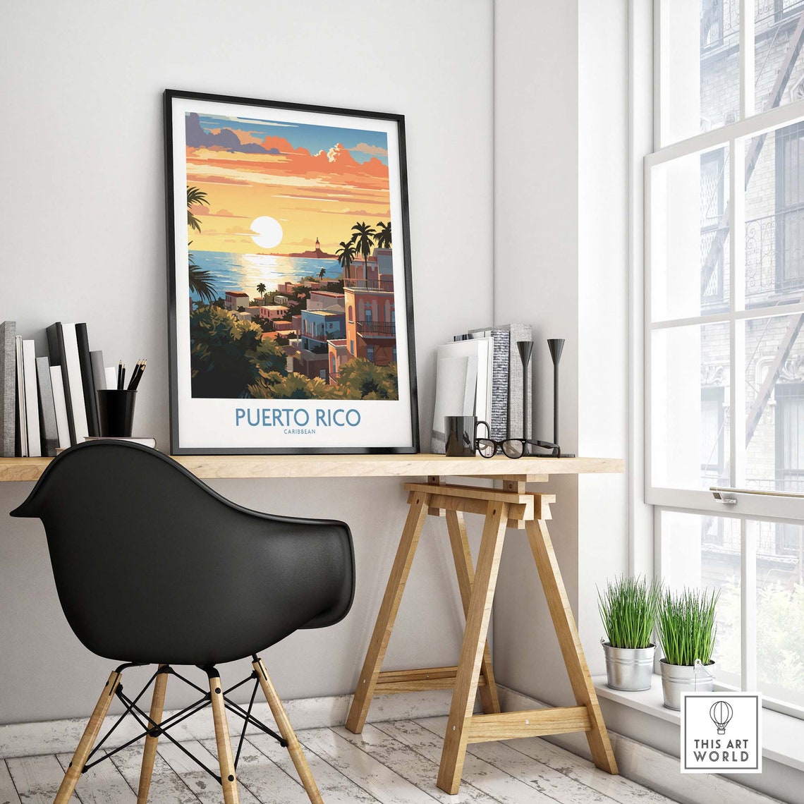 Puerto Rico Caribbean Sunset Coast Lighthouse Travel Art Poster - Image 4
