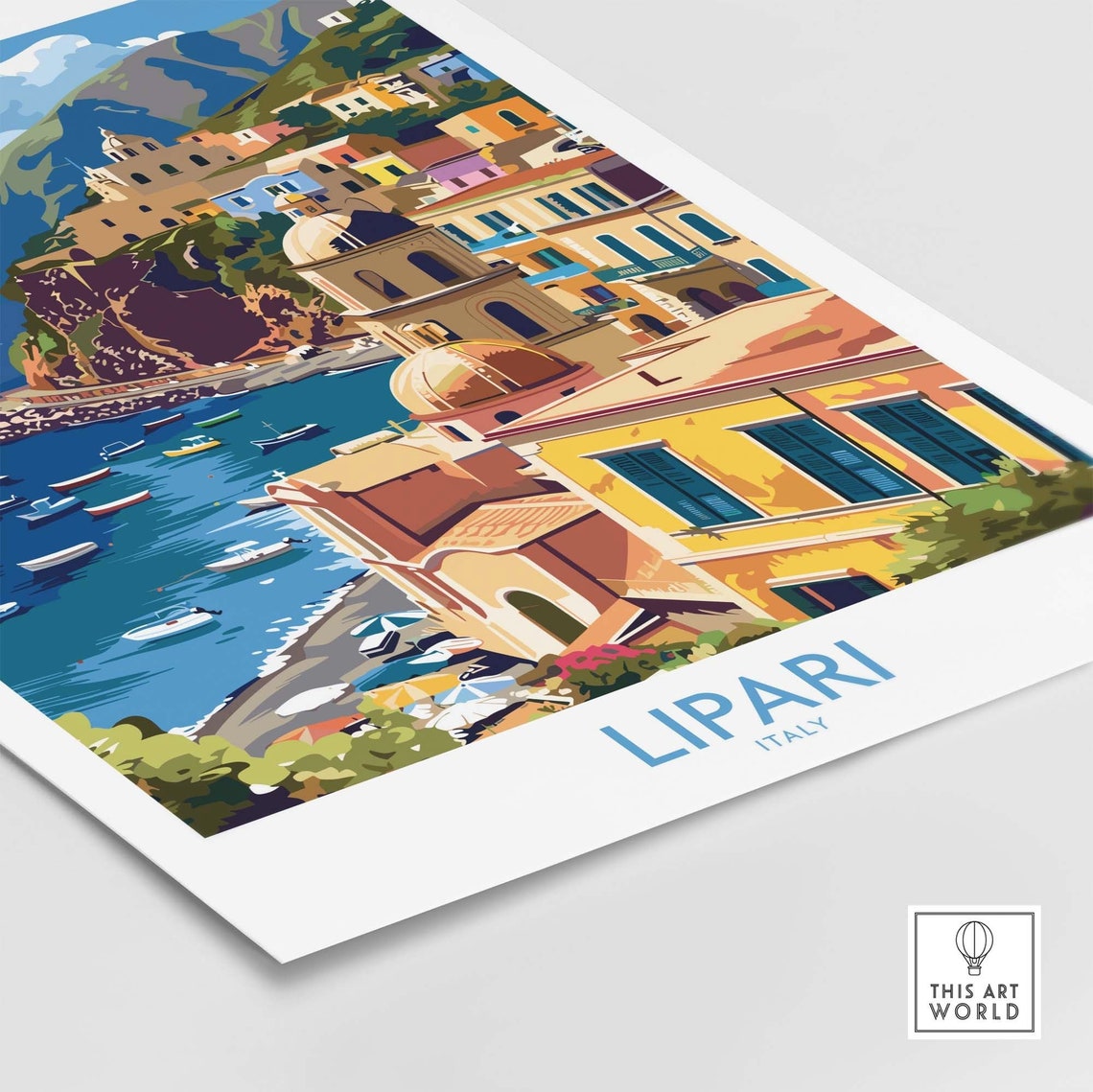 Lipari Italy Hillside Town Overlooking Colorful Harbor Bay Poster - Image 4