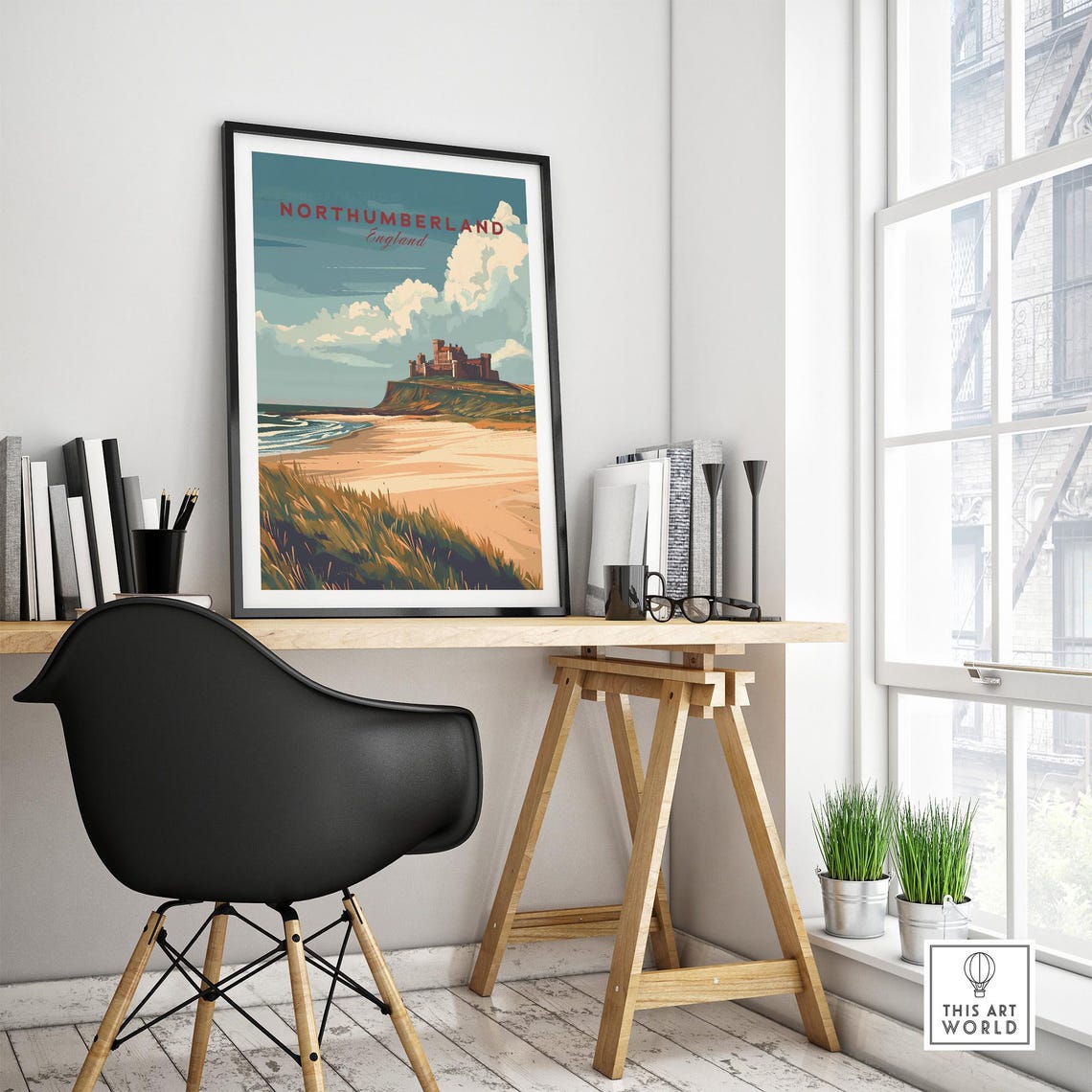 Northumberland England Historic Cliff Castle Beach Art Poster - Image 4