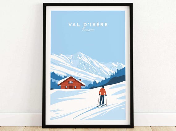 Val Disre Ski Art Print France Ski Lodge Wall Art Home Decor Skiing Gift Ski House Decor Winter Sport Room Print Chalet Art
