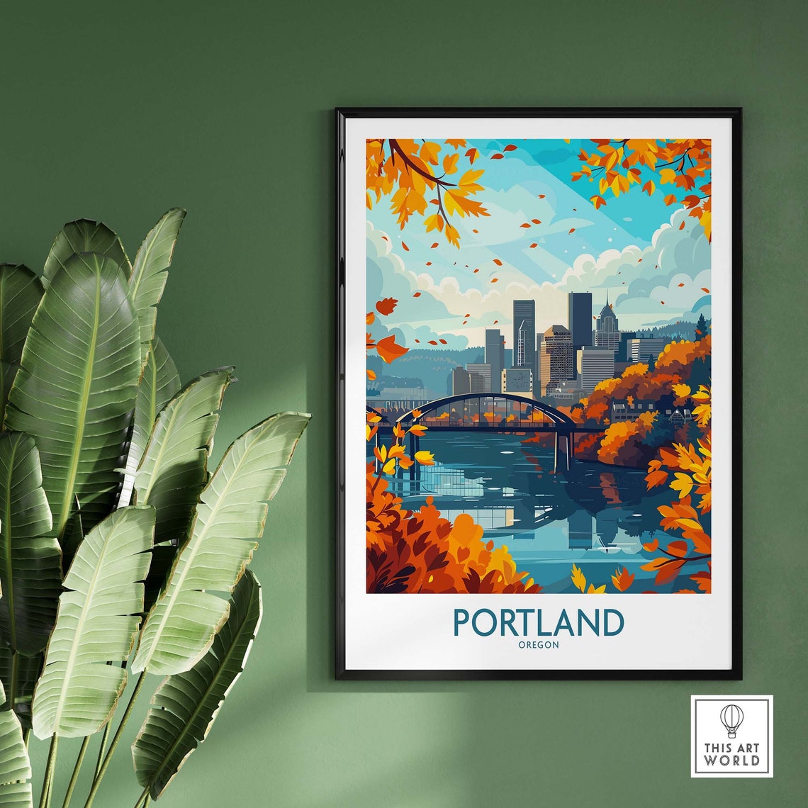 Portland Oregon Autumn Bridge Downtown Skyline Travel Poster - Image 2