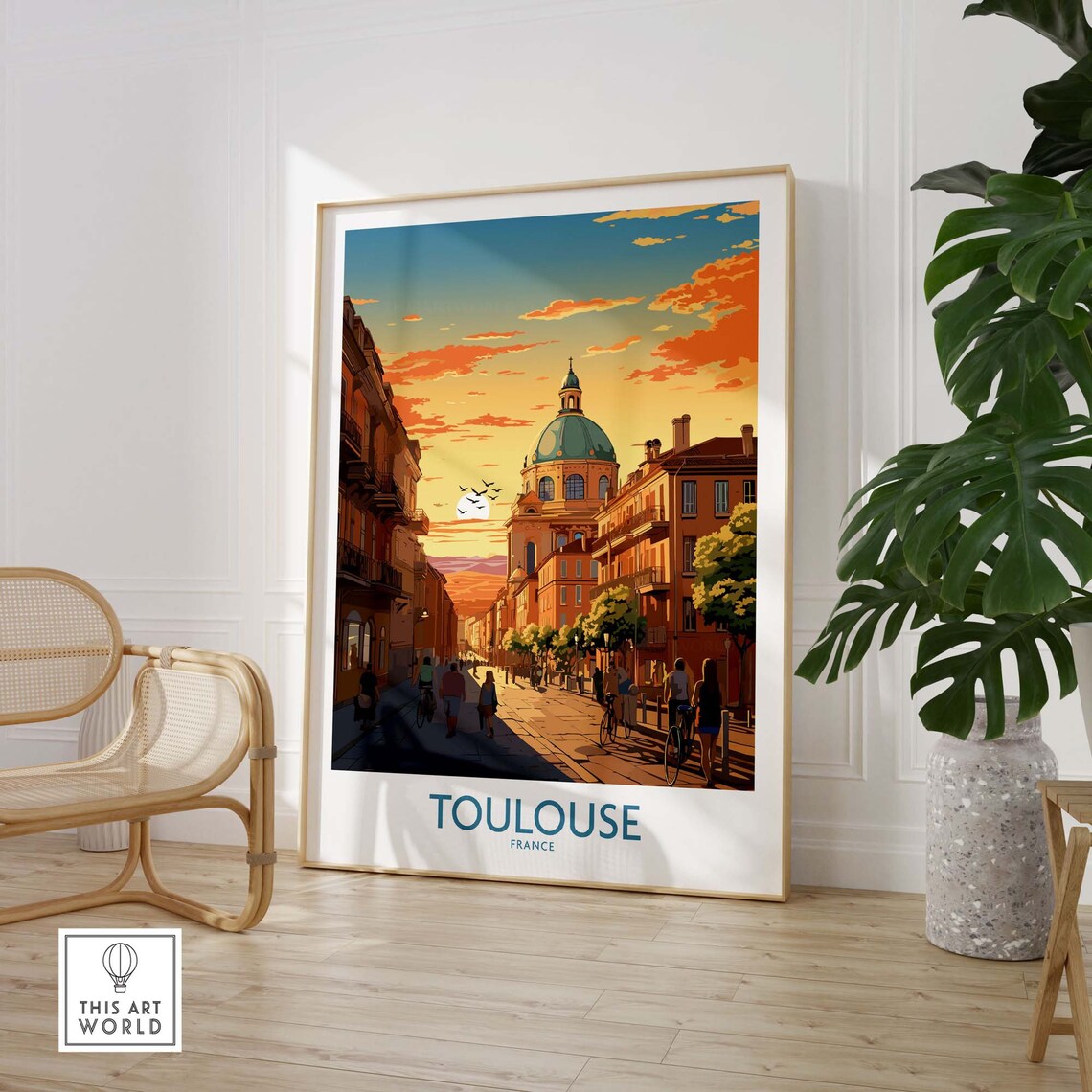 Toulouse France Sunset Street Scene with Old Church Dome Poster - Image 2