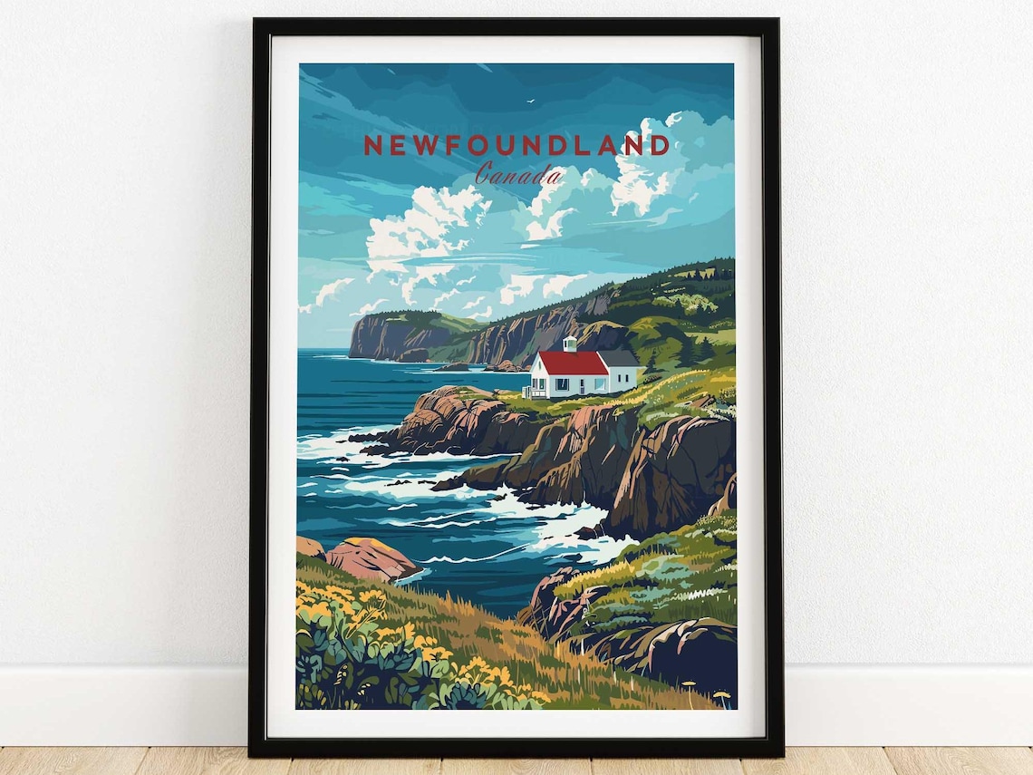 Newfoundland Coastline Travel Poster, Canada Wall Decor