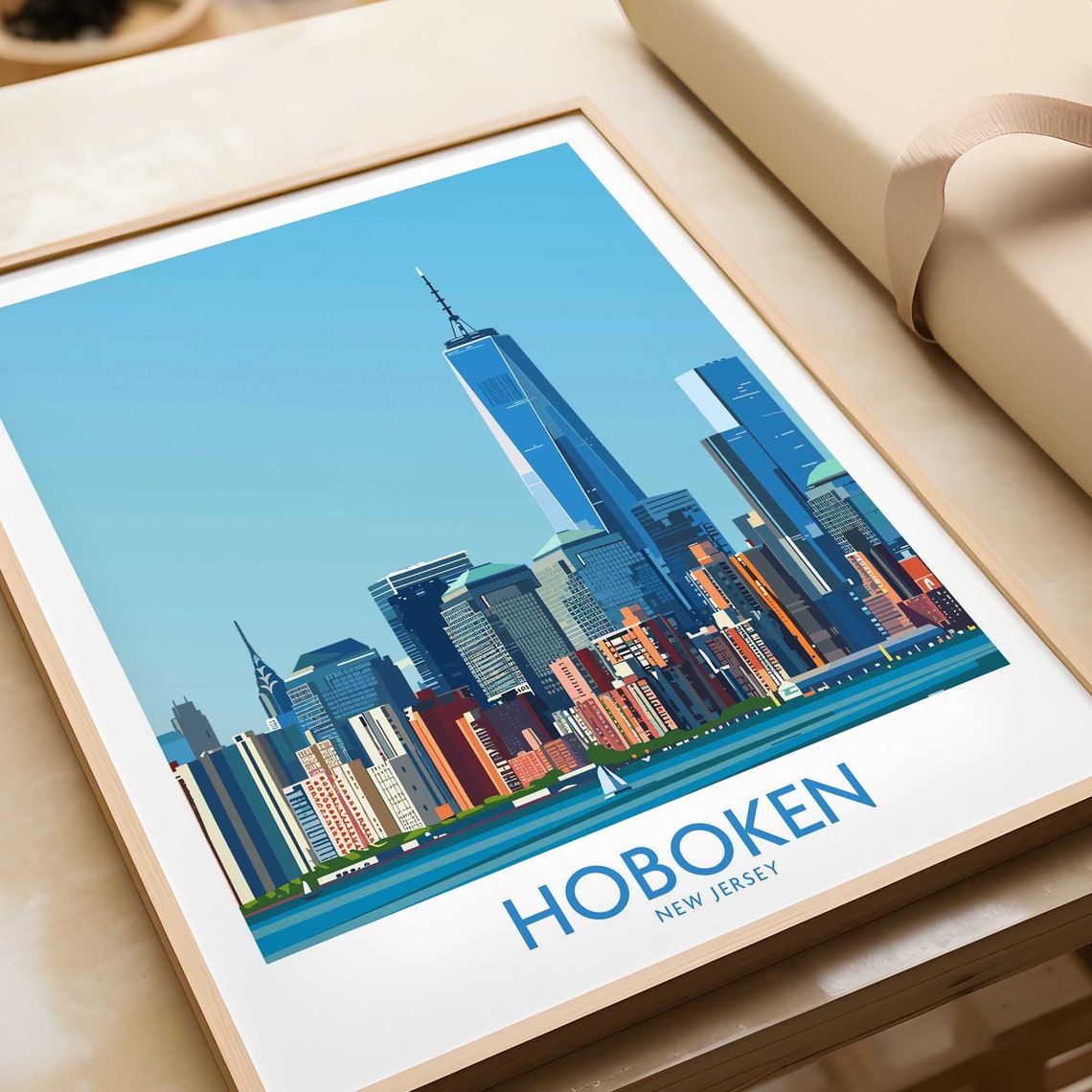 Hoboken New Jersey Skyline Waterfront Downtown Manhattan Poster