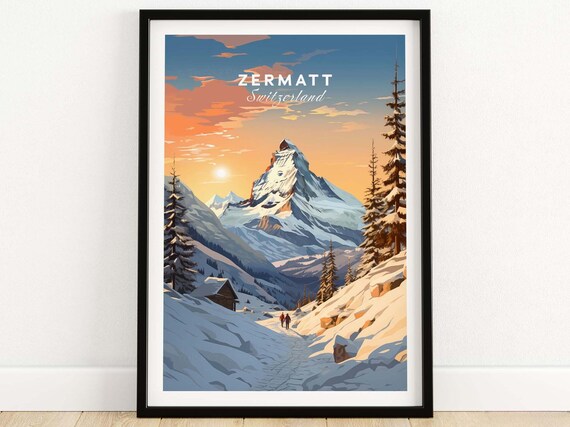 Zermatt Travel Poster, Europe Wall Art Print