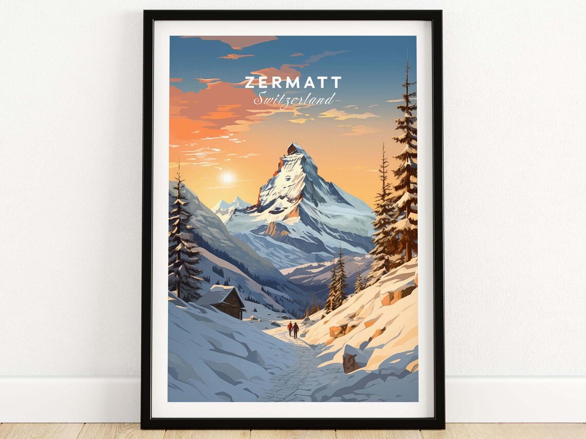 Zermatt Travel Poster, Europe Wall Art Print
