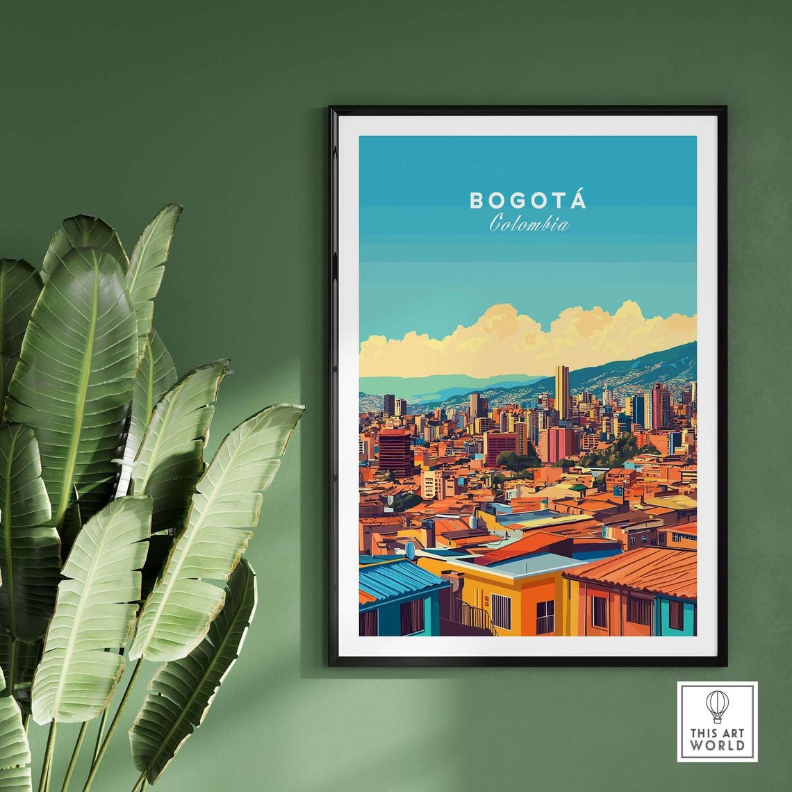 Modern Bogotá Colombia City Skyline Mountain Sunset Travel Poster - Image 2