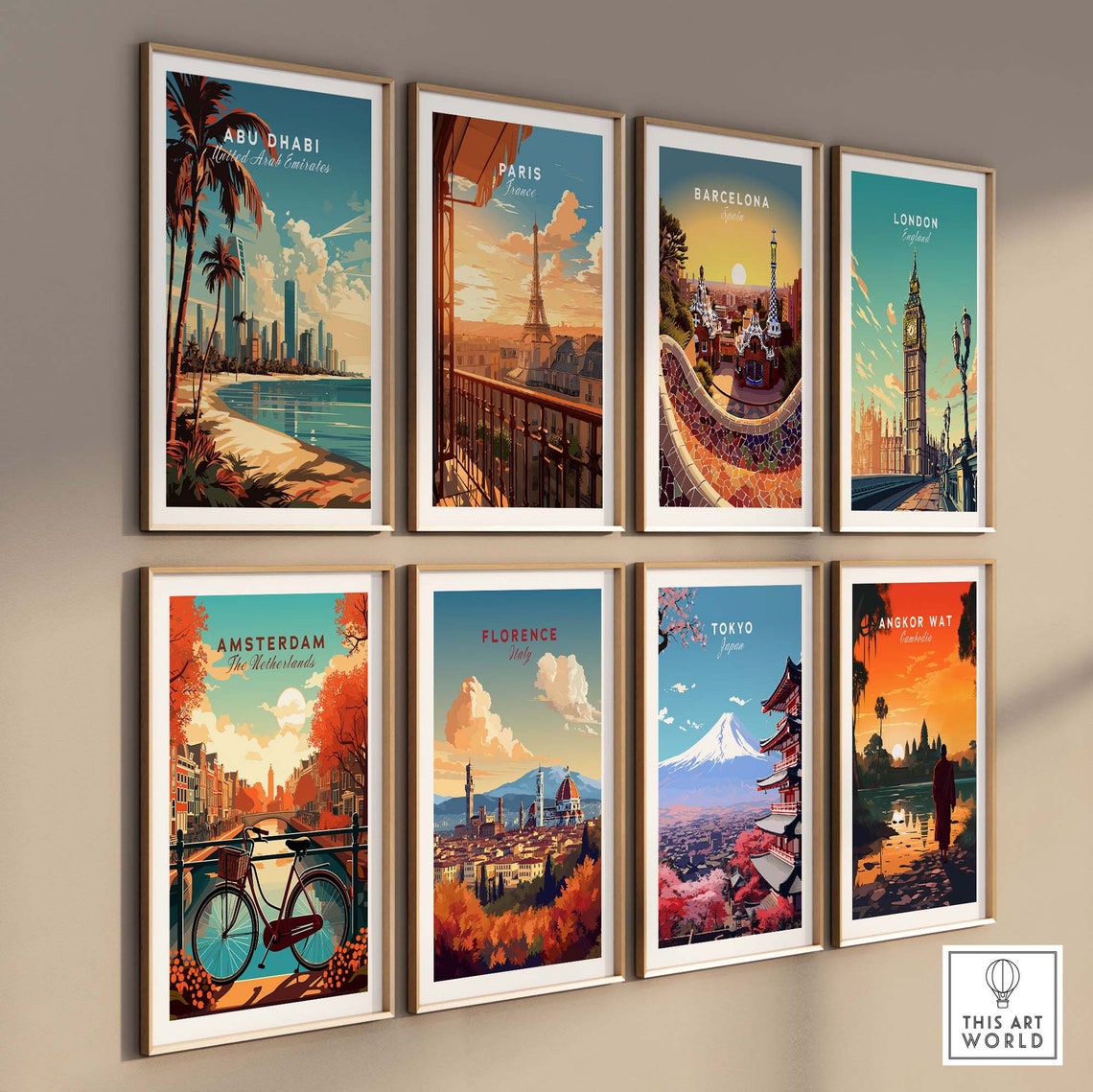 Abu Dhabi UAE Beach Palm Trees Skyline Coast Vintage Travel Poster - Image 3